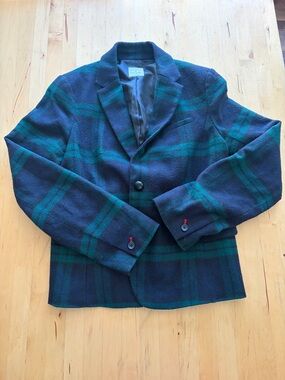 GAP Women's Navy and Green Plaid Blazer